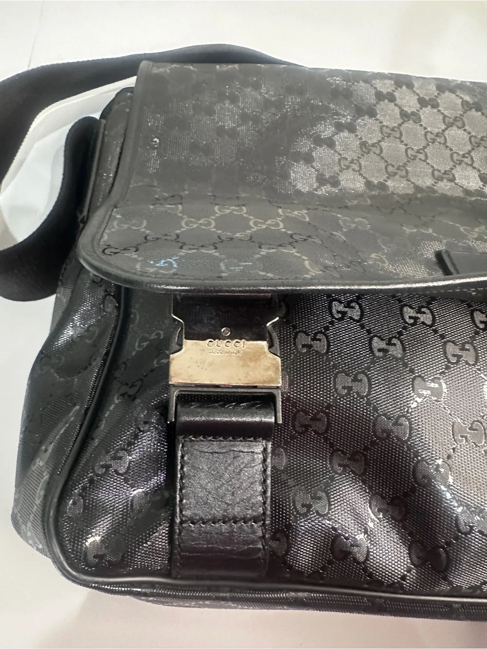 Authentic Gucci Imprime Black GG Monogram Diaper Bag/Messenger Satchel